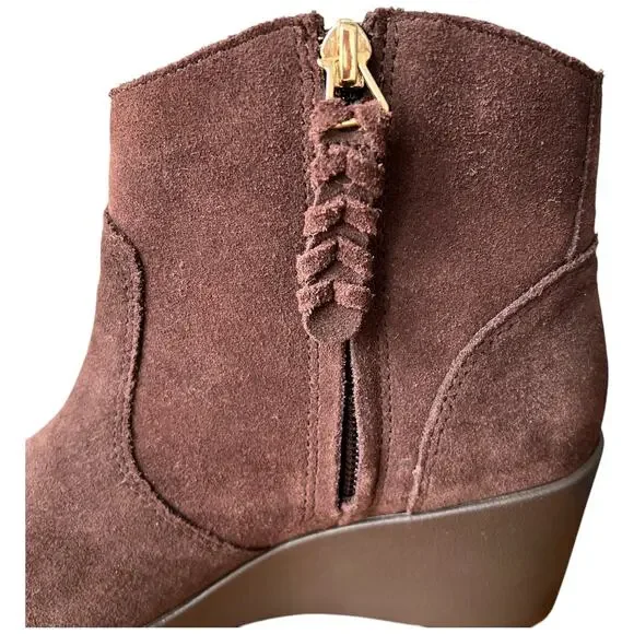 CROCS Leigh Womens 7 Espresso Suede Ankle Boots Wedge Heels Bootie Side Zip - Picture 10 of 13